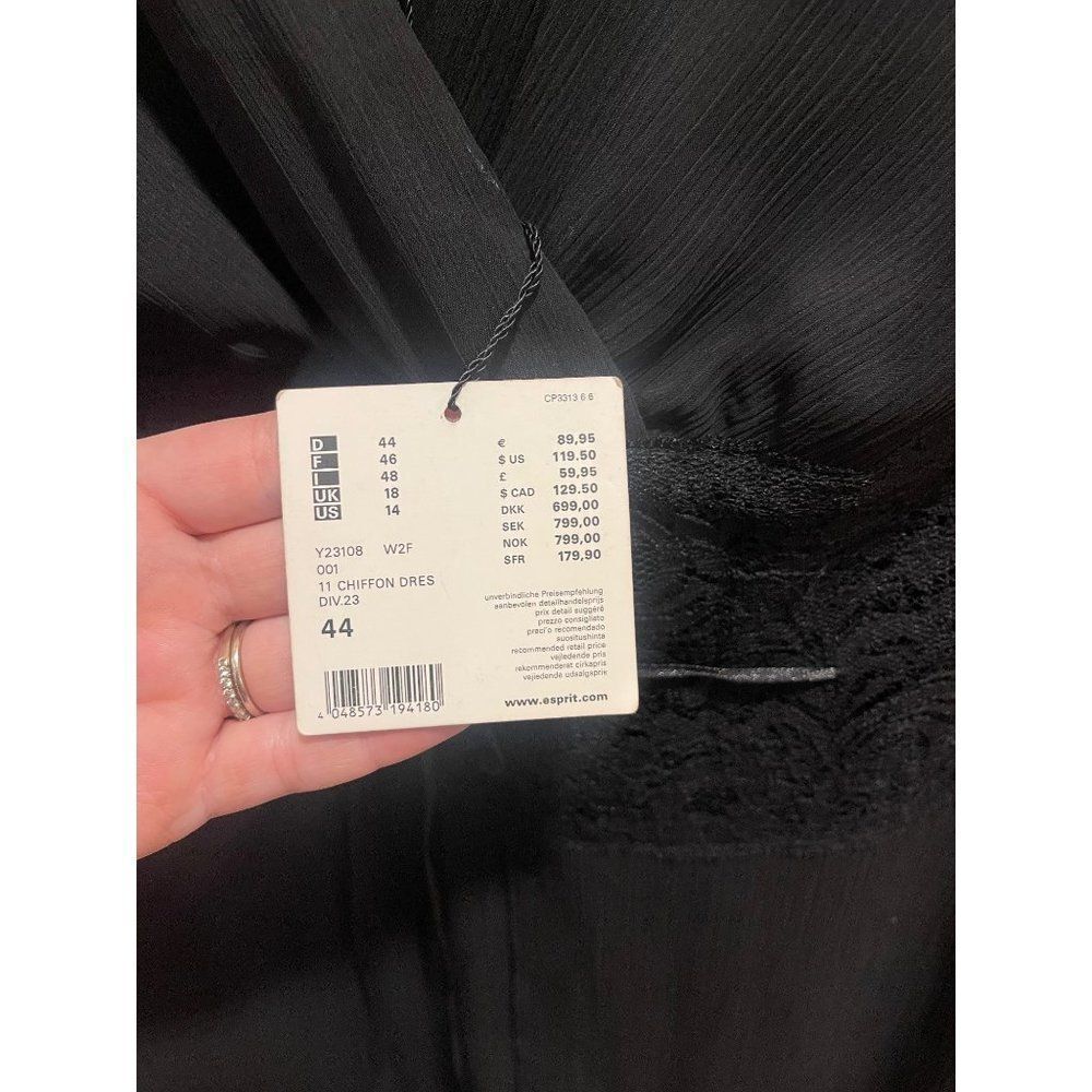 NWT Esprit Black Chiffon Dress Sz 14 - Picture 5 of 10